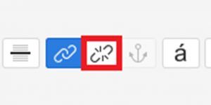 Screen capture of the WYSIWYG toolbar with the broken hyperlink