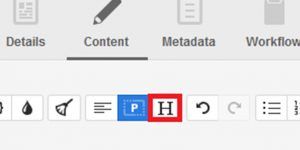 Screen capture of WYSIWYG toolbar with the headings button outlined in red.