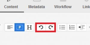 Screen capture of the WYSIWYG toolbar, with the redo and undo buttons highlighted in red.