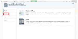 screen capture of asset creation wizard and event asset selection