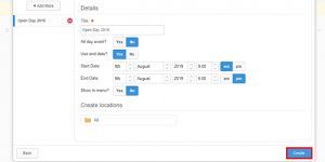 screen capture of event creation