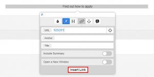 screen capture of insert link
