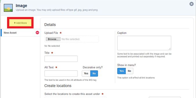 screen capture of the add more images function in the CMS