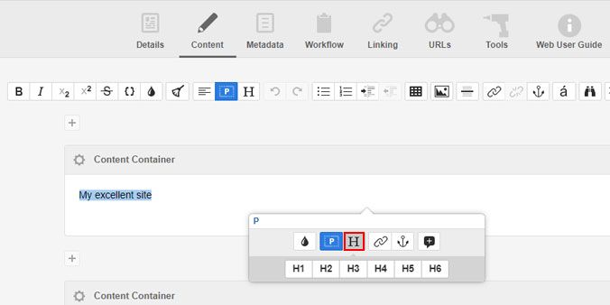 Screen capture of how to apply a heading - select headings tool