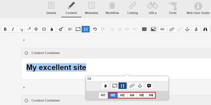 Screen capture of how to apply a heading - select heading level