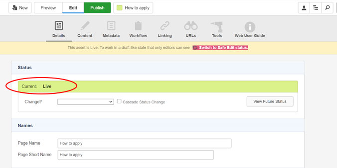 screen capture CMS current status