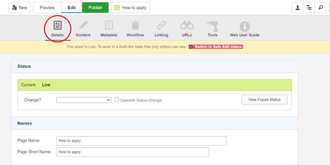 screen capture CMS details tab 