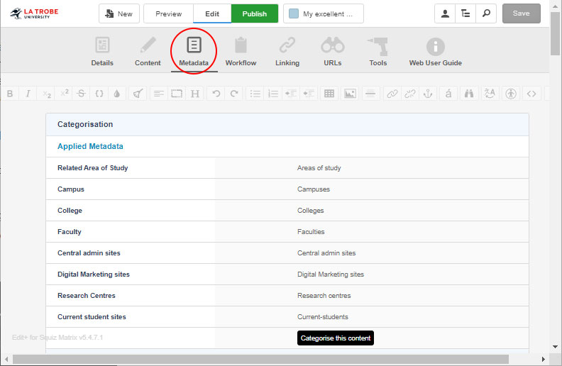 CMS screenshot 'metadata tab'