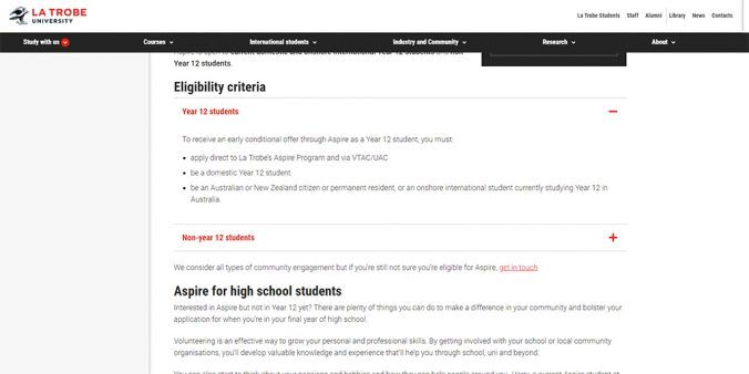 Example use of an accordion on La Trobe's website