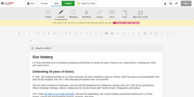 Image of CMS content editing screen