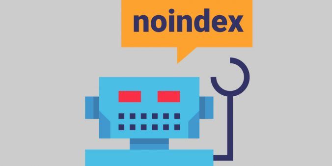 Robot illustration with speech bubble saying 'noindex'