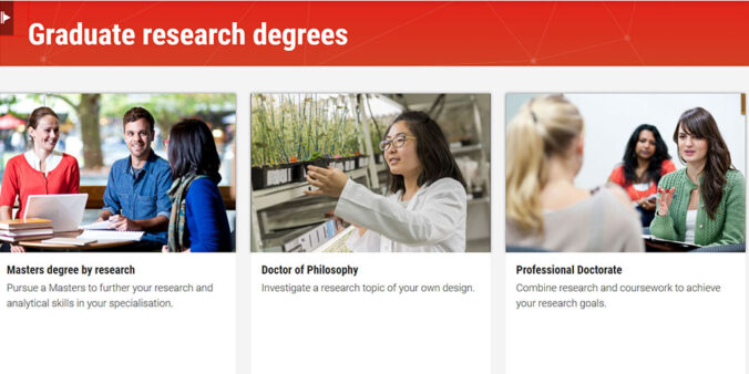 screenshot of Graduate research degrees TFL